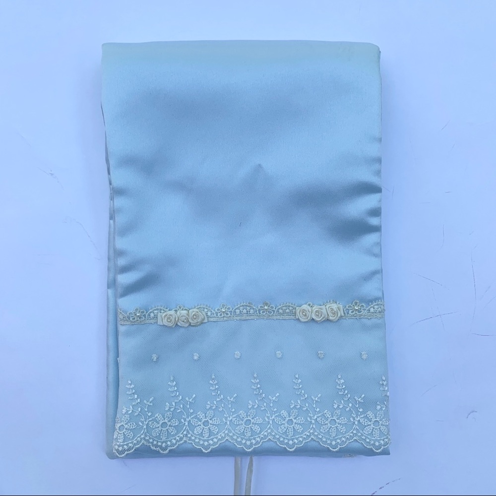 Light blue satin tri-fold lingerie bag